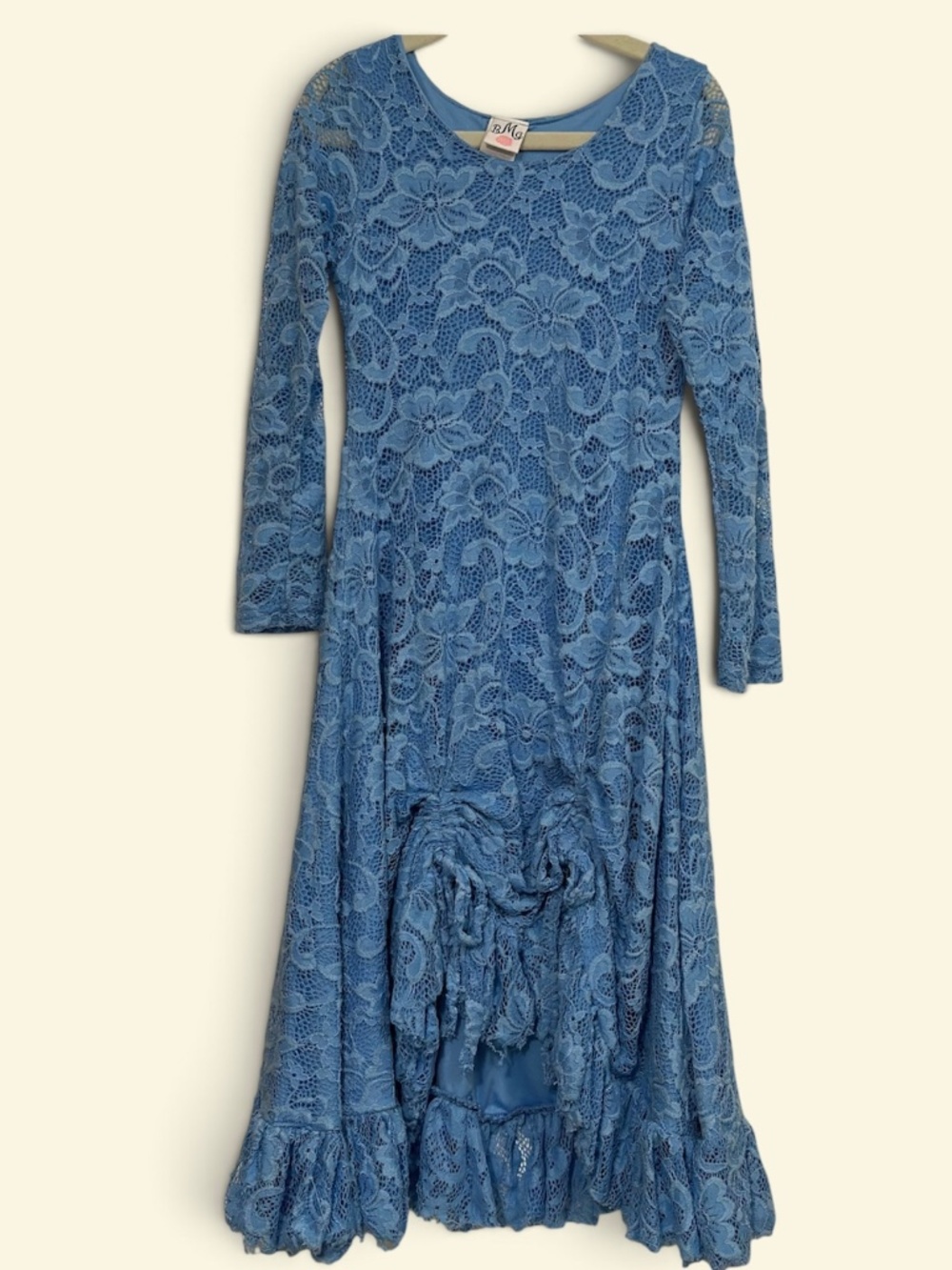 Mia Belle Girls Size 6y/ 6X Hi-Lo Drawstring Lace Ruffle Dress